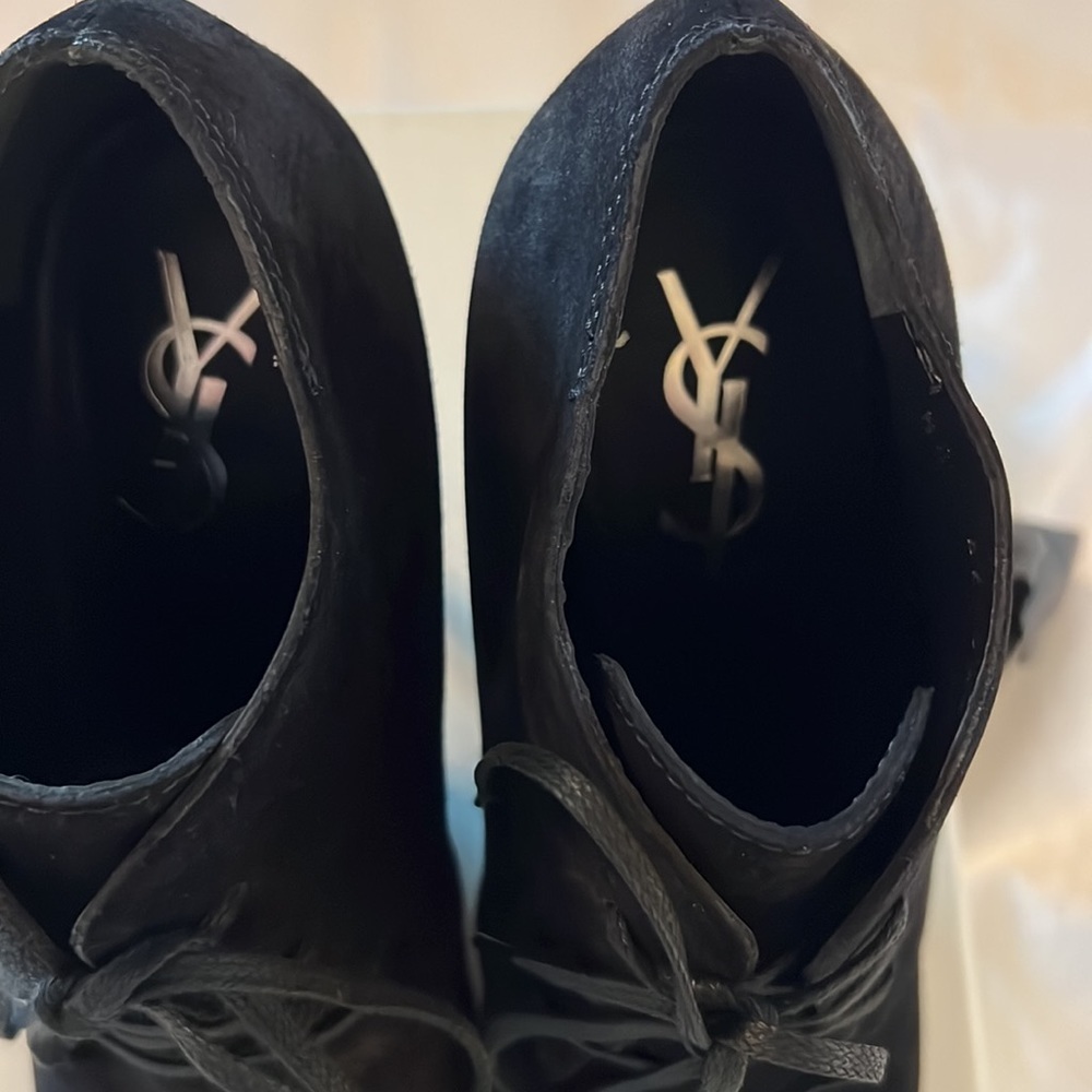 NEW SAINT LAURENT FATALE 105 black Leather Suede Lace Up Ankle Bootie EU 39.5 - Picture 6 of 11